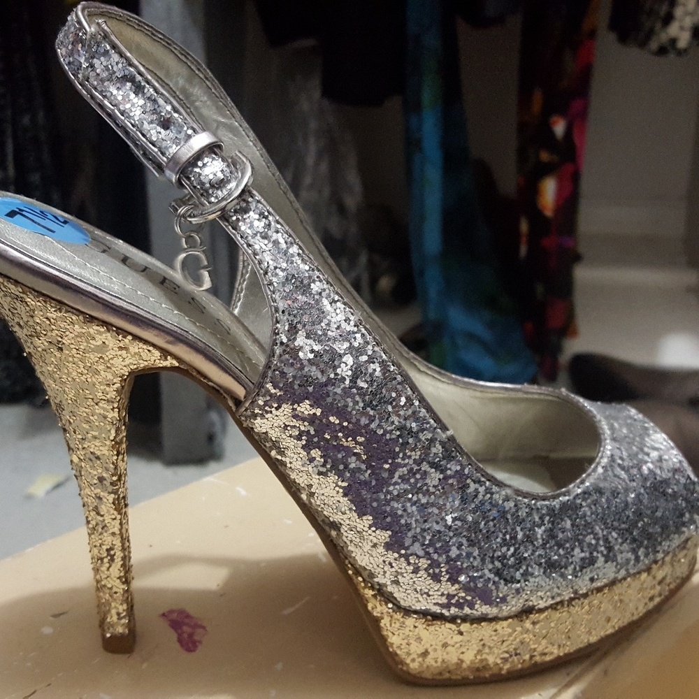 Guess Glitter Peep Toe Sling back Pump